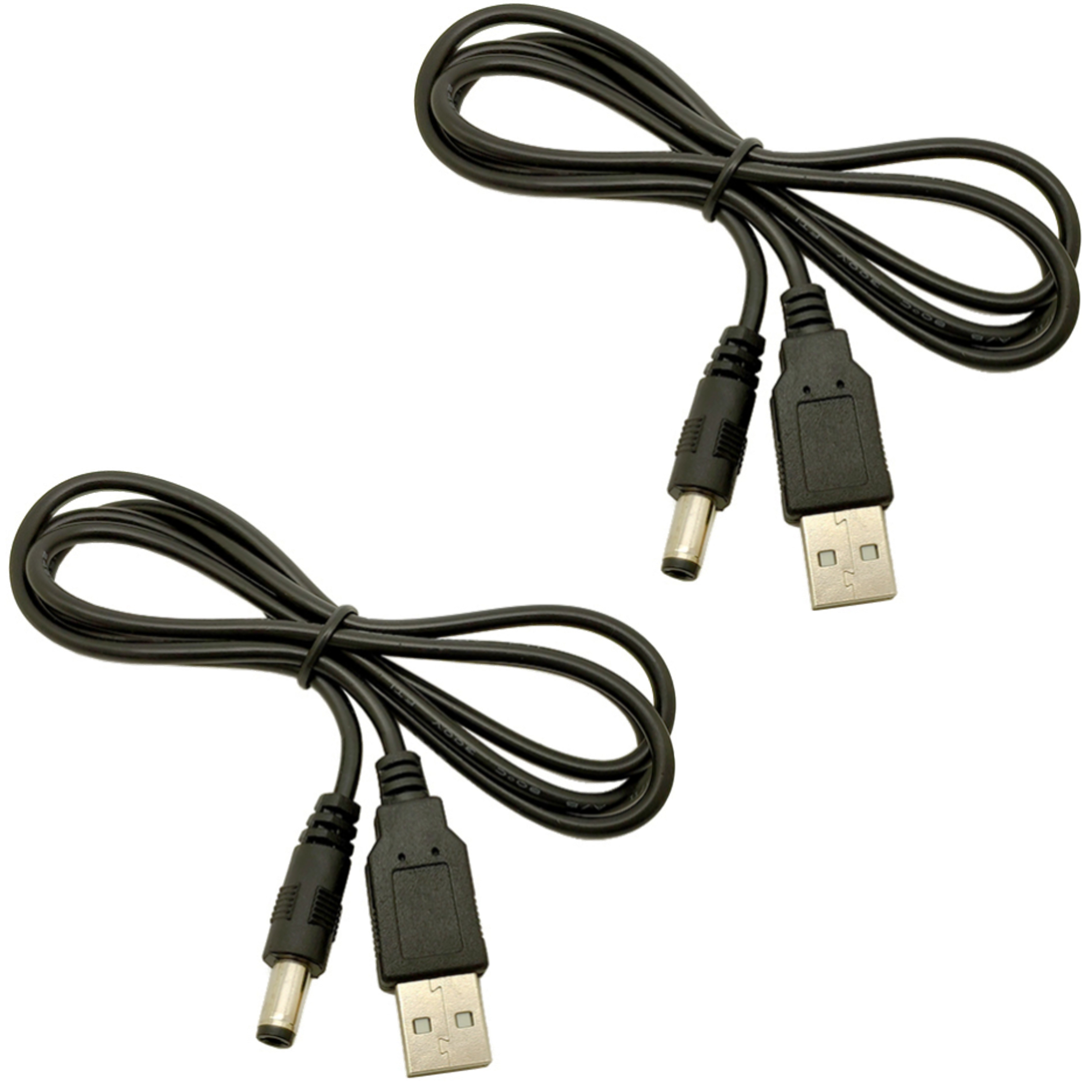 Two USB to DC barrel jack power cables included in the 2 pack